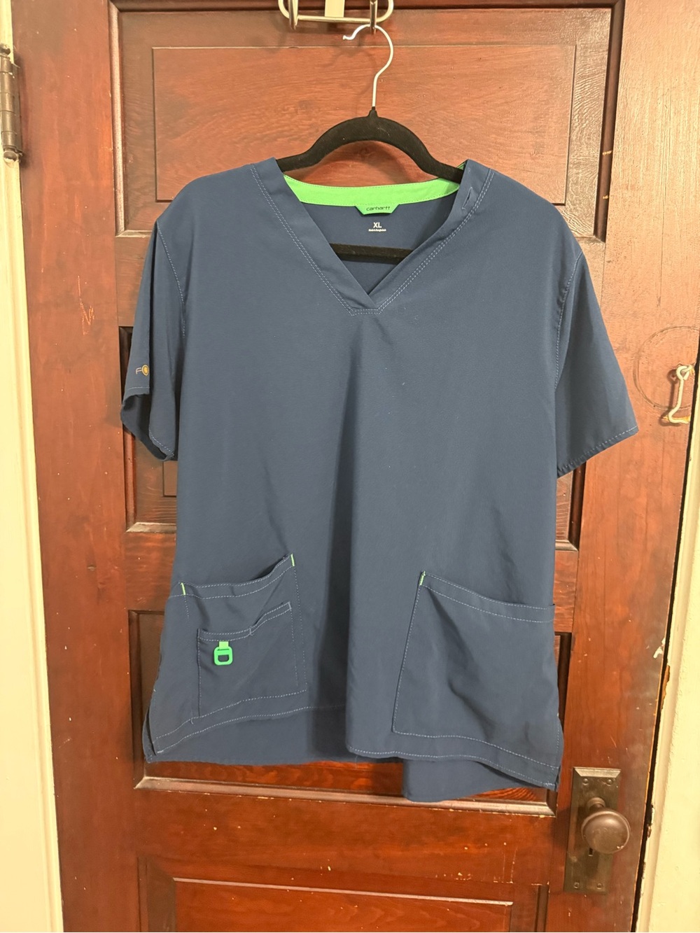 Carhartt Navy Short Sleeve Scrub Top with Lime Accents